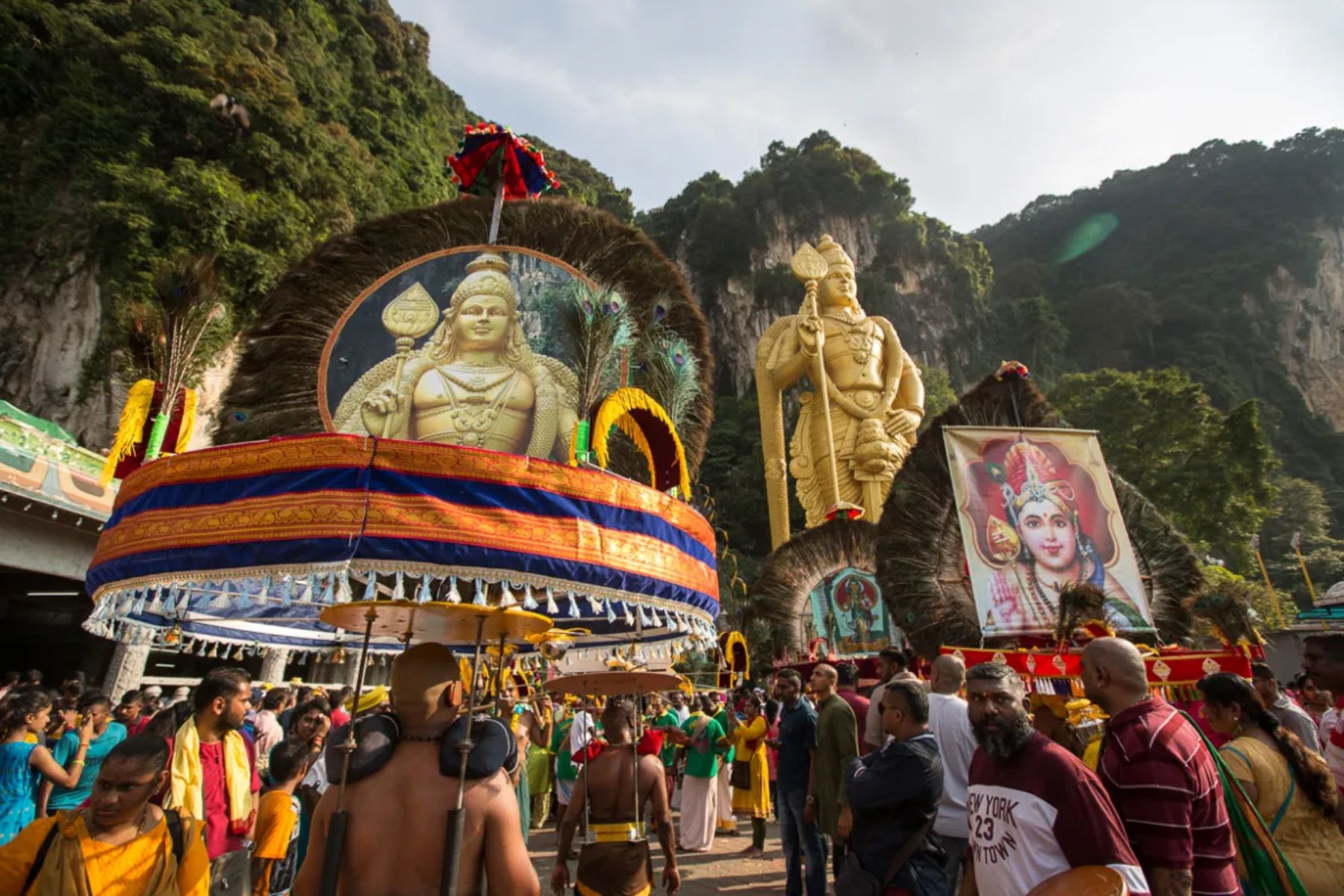 Devotees celebrating Thaipusam Festival at Batu Caves - vibrant Hindu festival in Malaysia