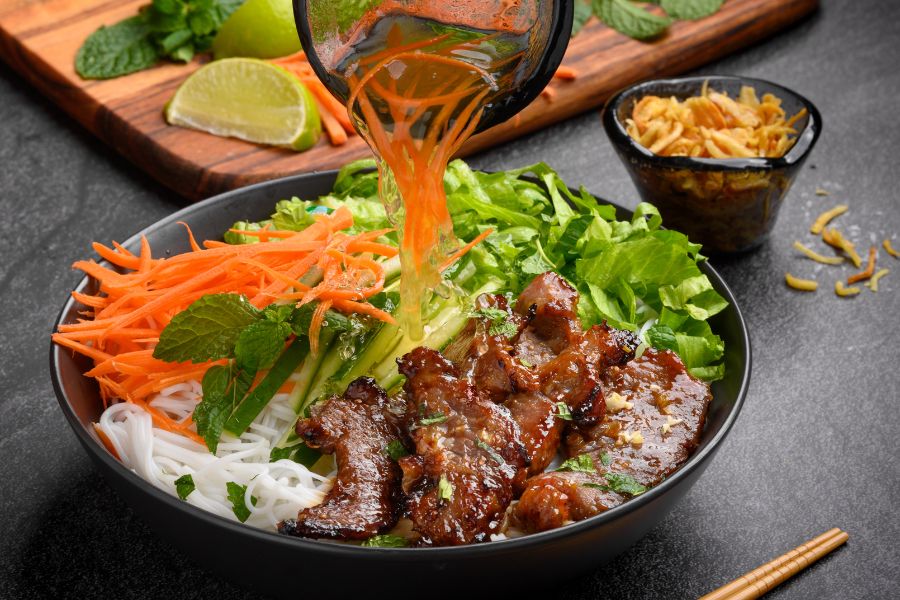 a bowl of bun thit nuong