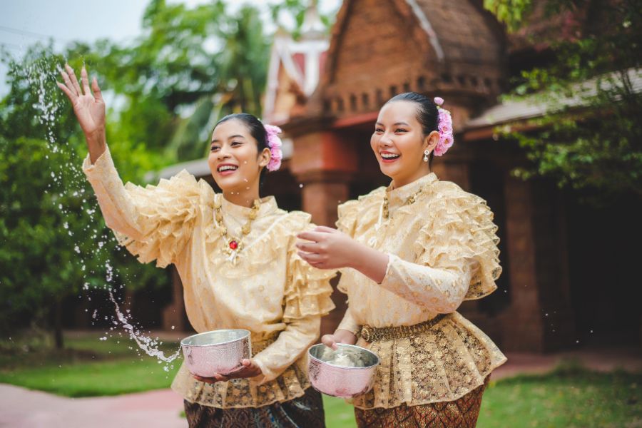 Thai people celebrating Songkran festival
