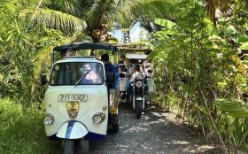 Ride through village streets on a tuk-tuk