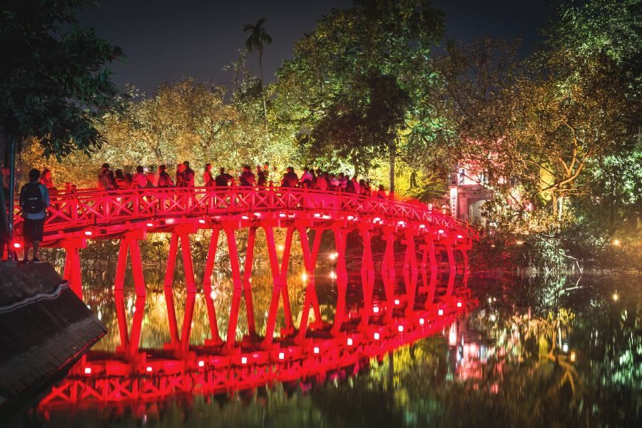 Red bridge to Ngoc Son Temple